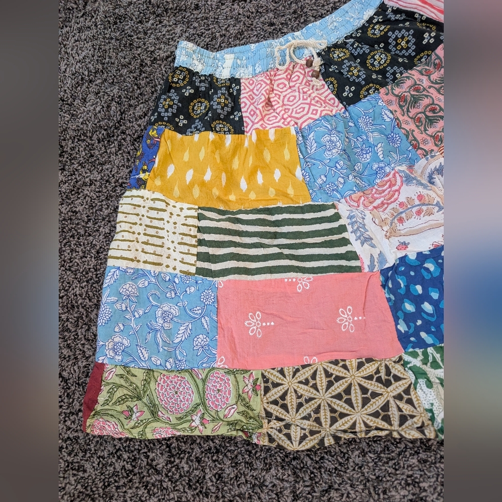 Vintage Patchwork Multicolor Circle Skirt with Elastic Waist - Picture 3 of 5